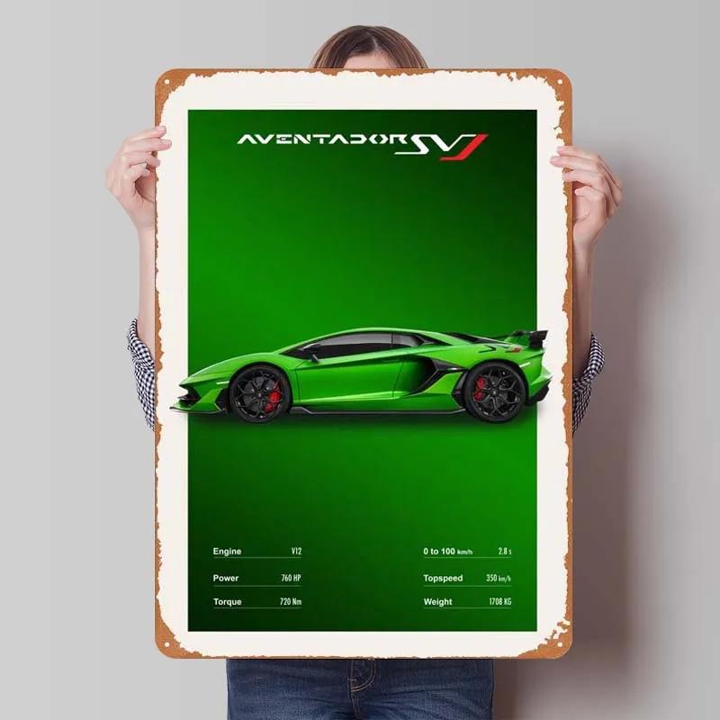Металлическая табличка Lamborghini Постер с автомобилями Декорация для дома Ретро Металлическая табличка для гаража Настенное искусство Декор