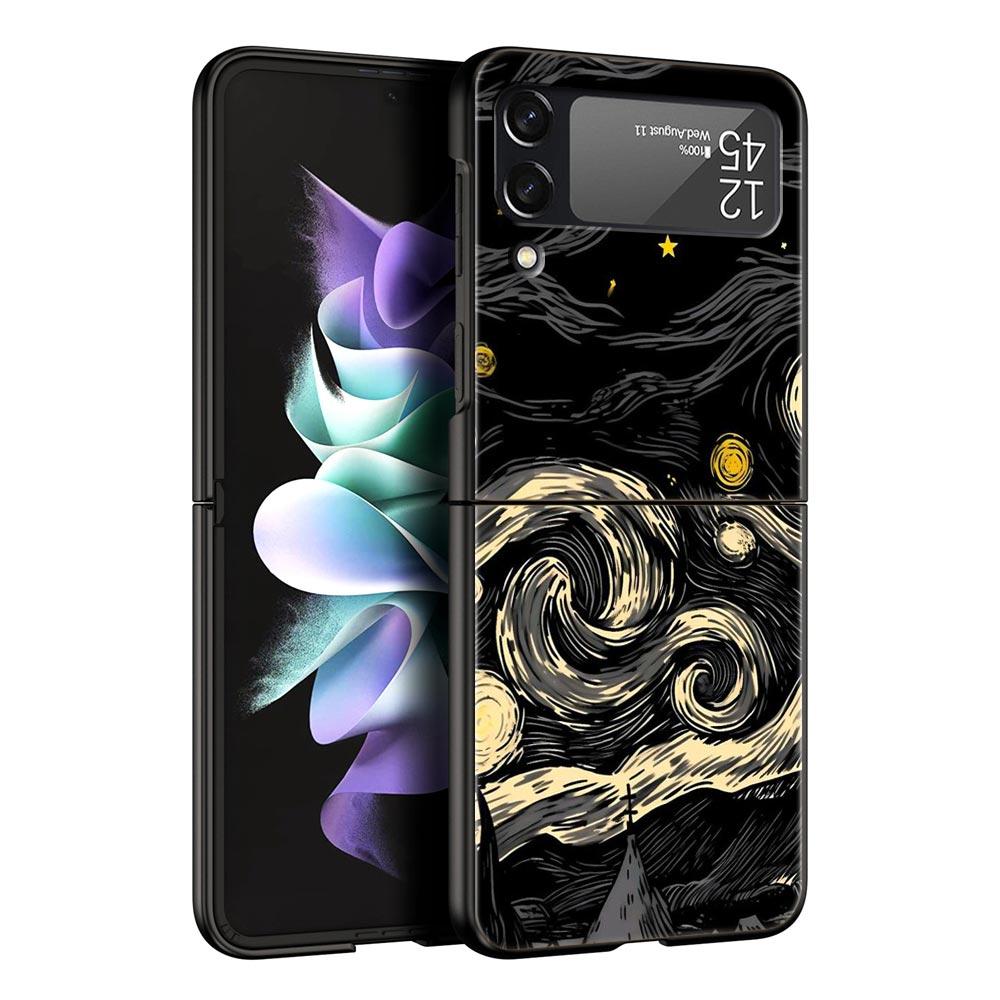 Чехол для телефона 'Планета и звездное небо' для Samsung Galaxy Z Flip3 Flip4 Flip5, ПК-корпус для Z Flip 3 4 5, Черная жесткая складная крышка