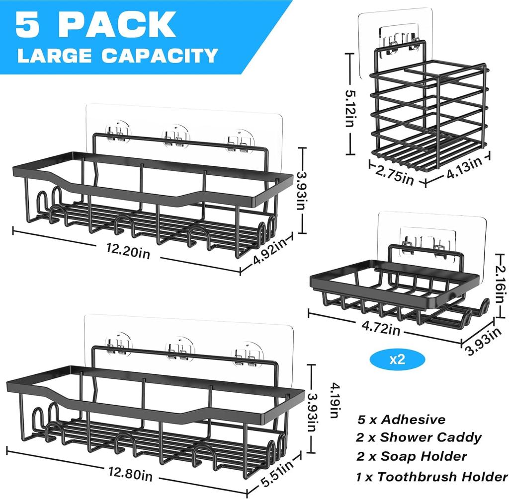 5 упаковок душевой кабины, клейкий органайзер для душа для хранения в ванной комнате, домашнего декора и кухни, без сверления, большая вместимость
