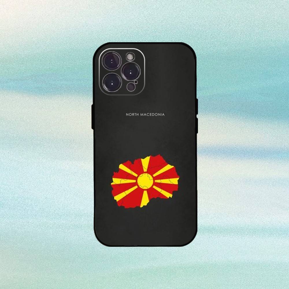 Чехол для телефона с флагом Северной Македонии для iPhone17 16 15 14 13 12 11 Pro Max Plus, 5G Мягкий черный чехол