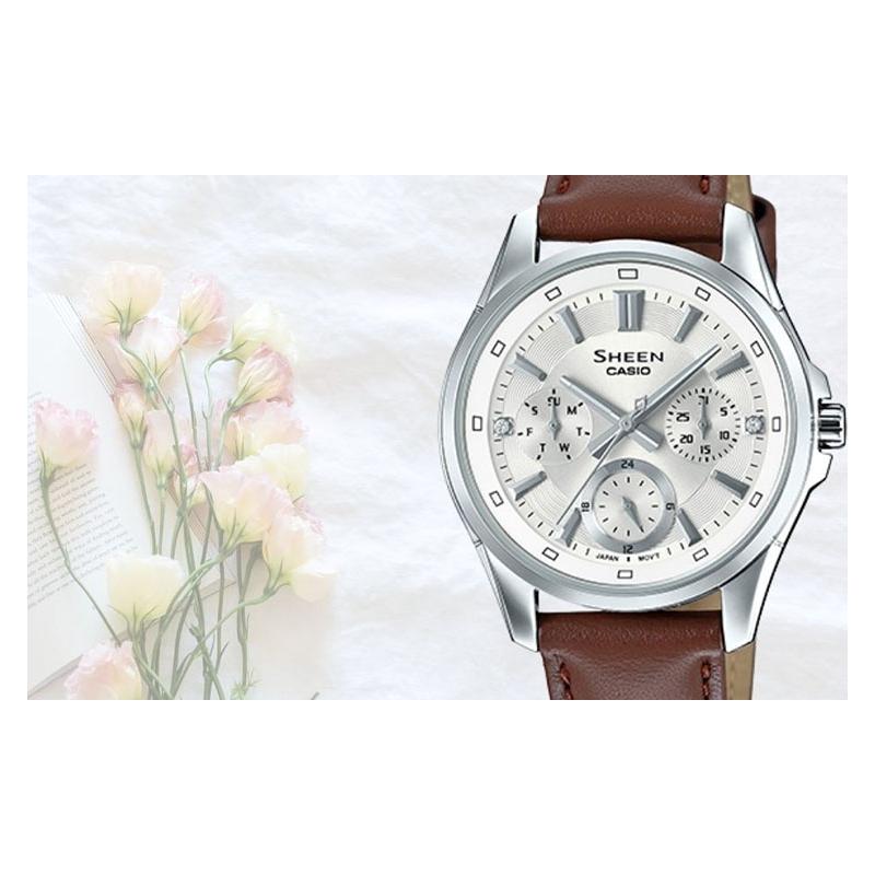Casio SHEEN Роскошные Кварцевые Деловые 50 метров Водонепроницаемые Кварцевый Механизм Ремешок из Натуральной Кожи Японские и Корейские Часы Женские Часы SHE-3060L-7A