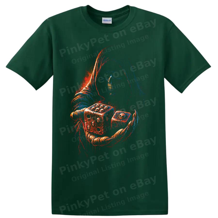 Grim Reaper Skull Dice T Shirt Gothic Horror Gamer Halloween Graphic Art Tee