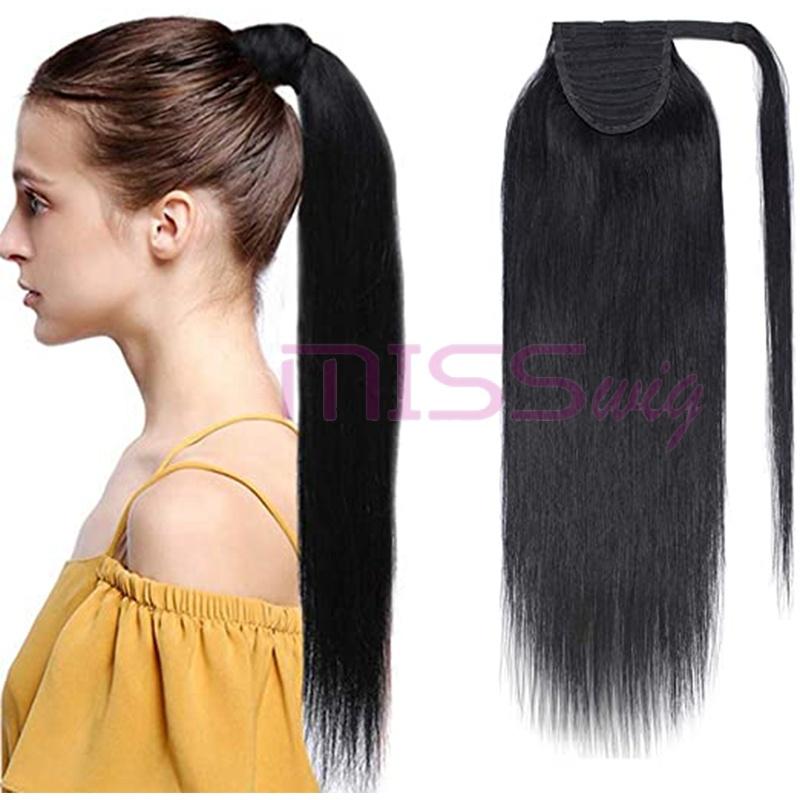 55CM Long Silky Straight Synthetic Drawstring Ponytail Clip In Extension