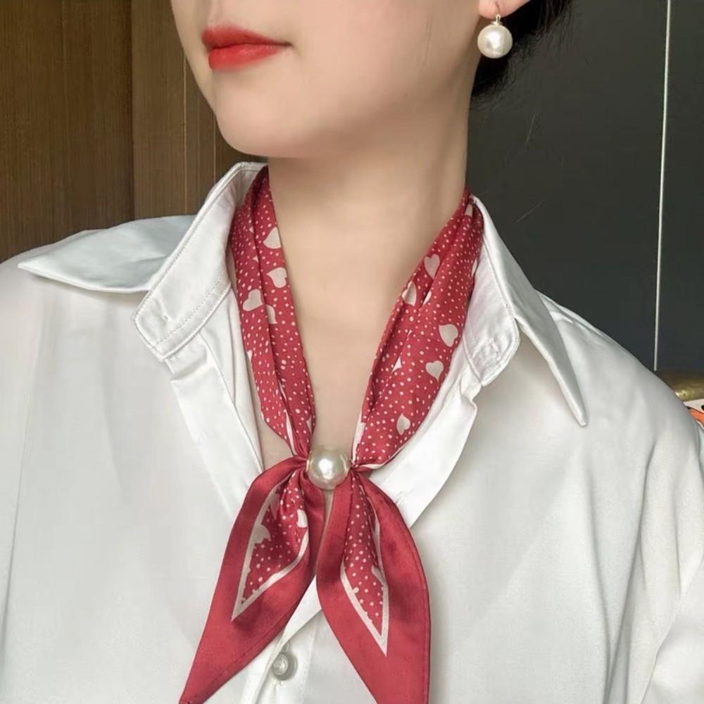 No Tie Silk Scarf Magnetic Pearl Buckle Women Neckerchief Sun Protection Satin Neck Scarf  Summer