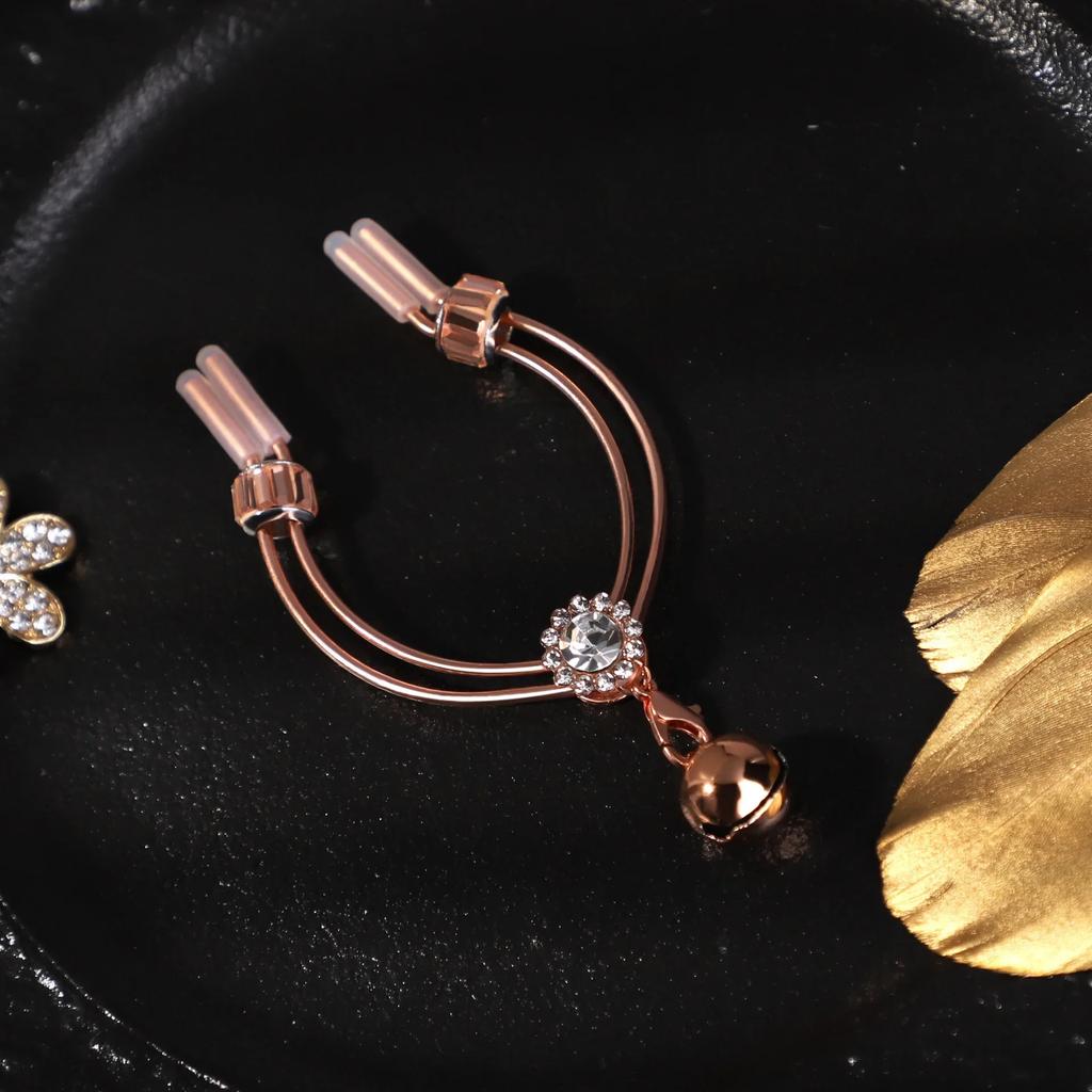 Металлические регулируемые зажимы для сосков цвета розового золота с колокольчиком Женские зажимы для сосков БДСМ-ограничитель Фетиш Рабыня Женская игра для флирта Секс-игрушка