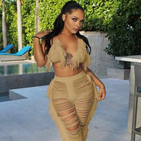 Женский укороченный топ и брюки из 2 шт./компл., комплект с бретелькой на шее и шнуровкой, пляжный бюстгальтер для отпуска, высокий