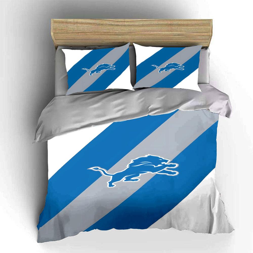 Blue and Gray Striped Lion Design Print Bedding Set Duvet Cover Pillowcases (1* Duvet Cover 2* Pillowcases Do Not Include Comforter)
