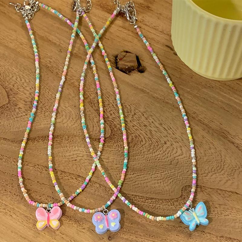 Boho бусины красочные акриловые бабочки кулон ожерелья для женщин Y2K девушки ключица цепочка чокер ювелирные изделия для вечеринок