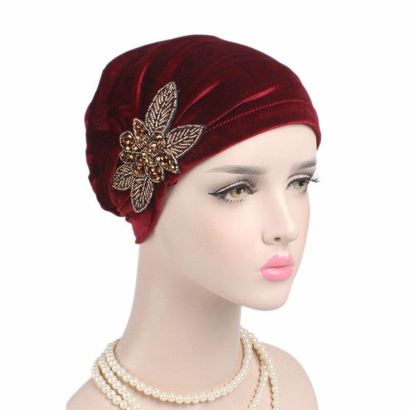 Fashion Women Diamonds Velvet Turban Cap
