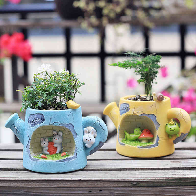 Creative Flower Pot Resin Succulent Pot Planter Home Decor Garden Decoration Desktop Ornaments Bonsai Plant Pot