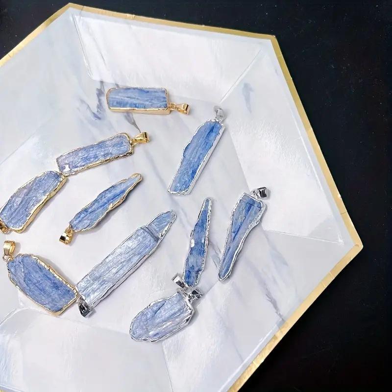 Natural Blue Crystal Pendant Crystal Rough Stone Gold-plated Necklace Irregular Long Pendant Jewelry Accessories