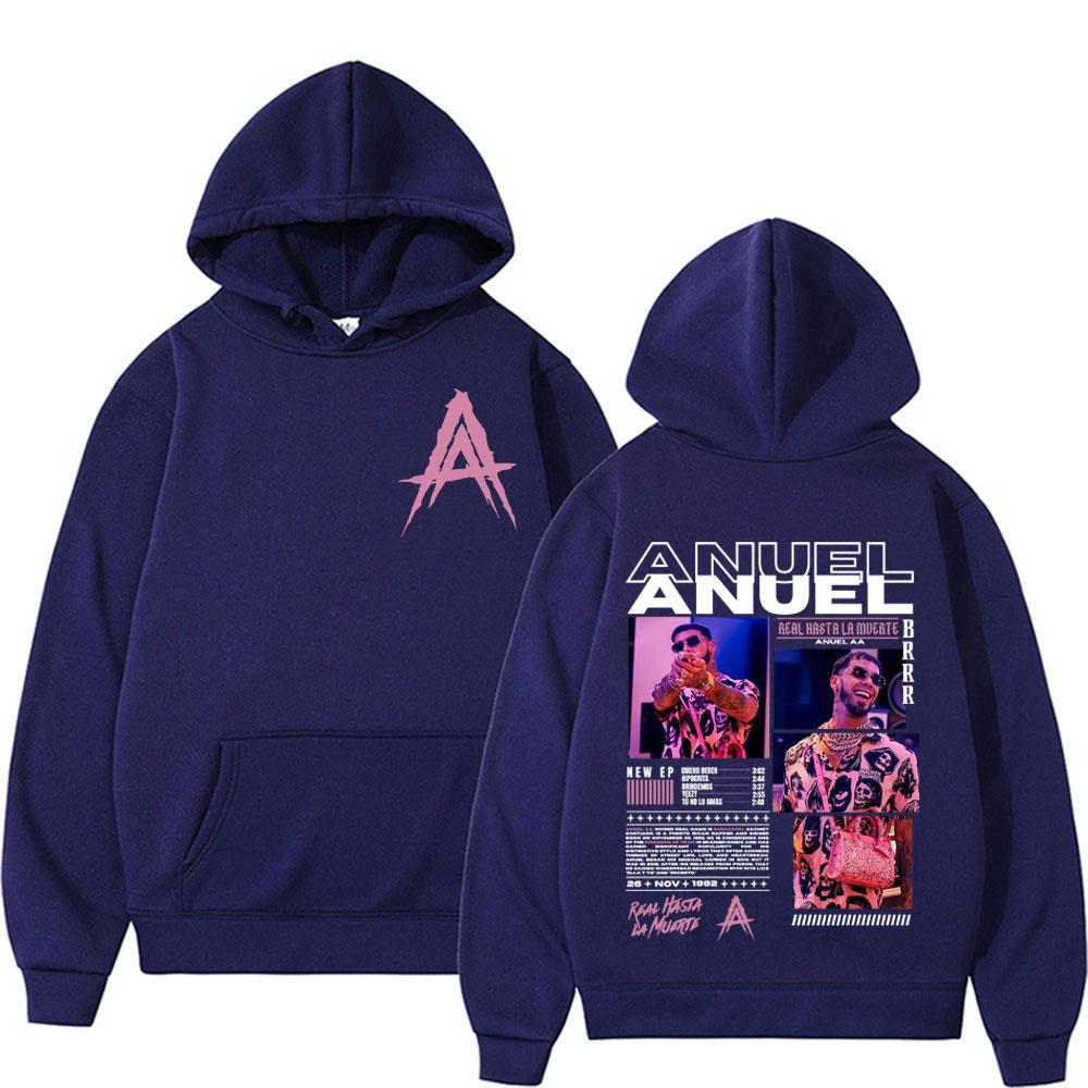 Худи с логотипом тура альбома рэпера Anuel AA Real Hasta La Muerte Уличная одежда Мужские Женские Винтажные Хип-хоп Поп-музыка Худи Повседневные Свитшоты