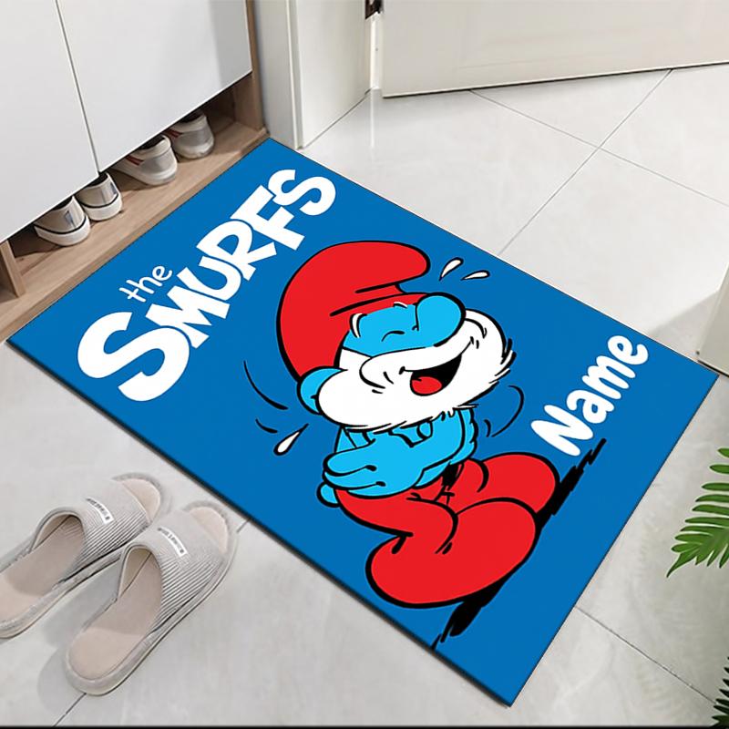 Custom Name Smurfs Printed Carpet Rug For Office Chair Living Room Bedroom Kitchen Room Decor Gifts