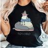 Женская футболка с графическим принтом «Котобус и Тоторо» из аниме, повседневная футболка с коротким рукавом и круглым вырезом, стандартный крой, черный топ для повседневной одежды