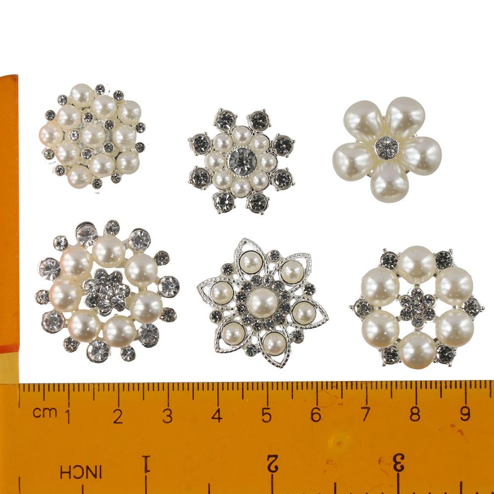 30 шт. Пуговицы-цветы с жемчугом и стразами 6 стилей Пуговица-цветок Блестящие пуговицы Домашнее украшение
