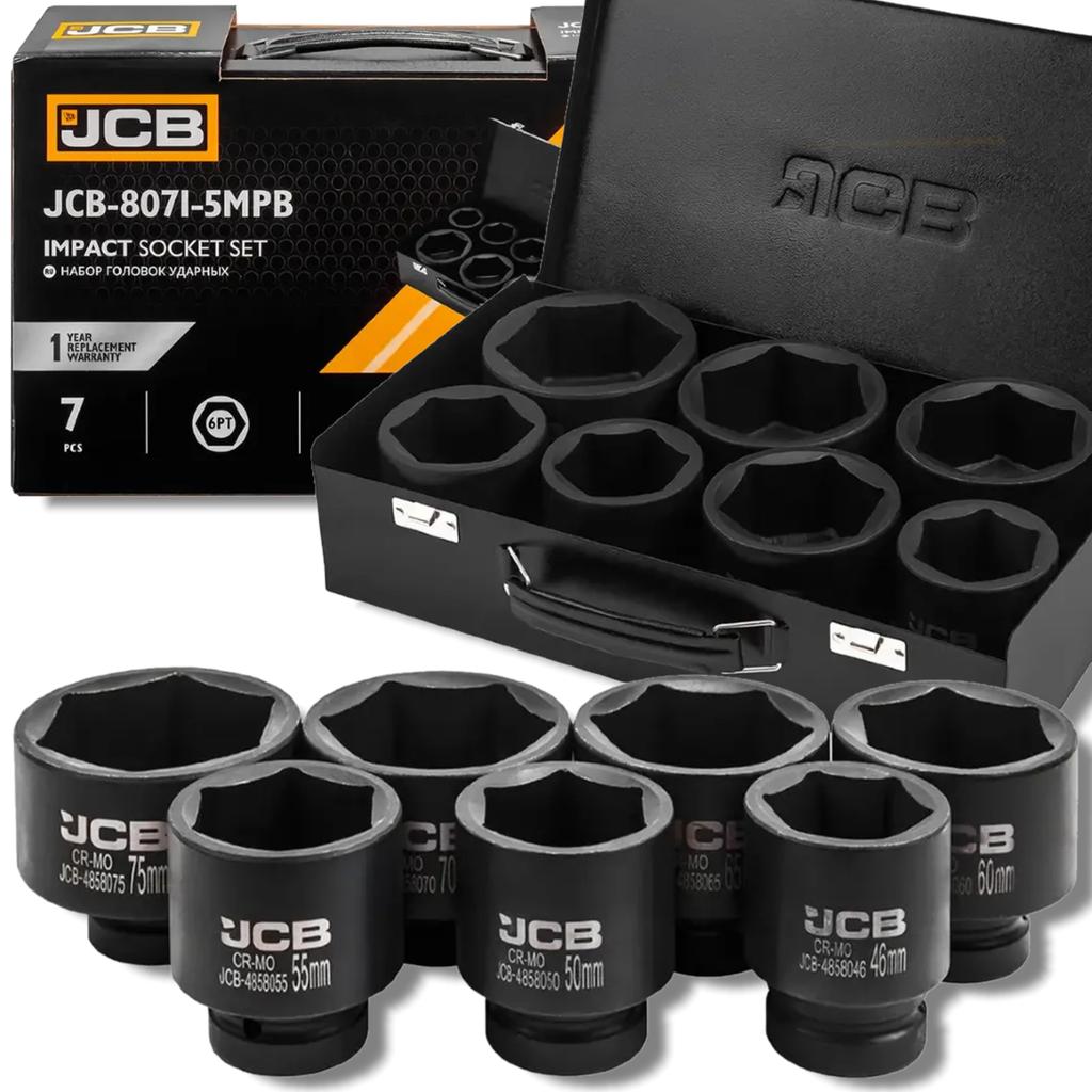 JCB 1" Cr-Mo 6-Point Impact Socket Set 7 Pieces 46-75mm