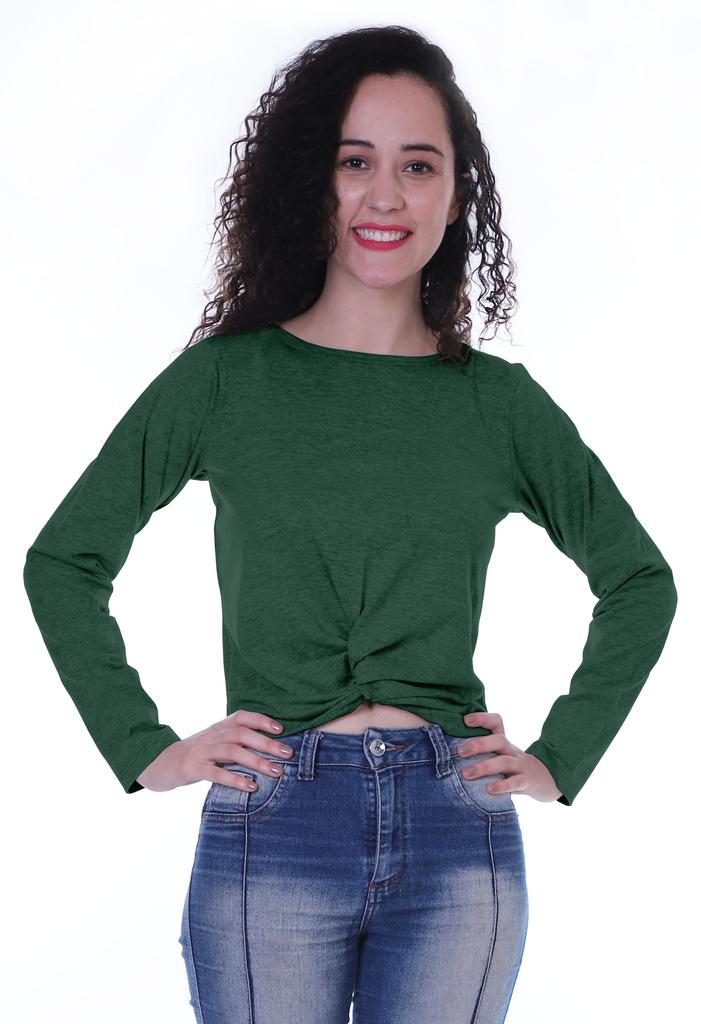 Moomaya Womens Full Sleeves Front Knot Crop Top Summer Tshirt Plain Tee Tops