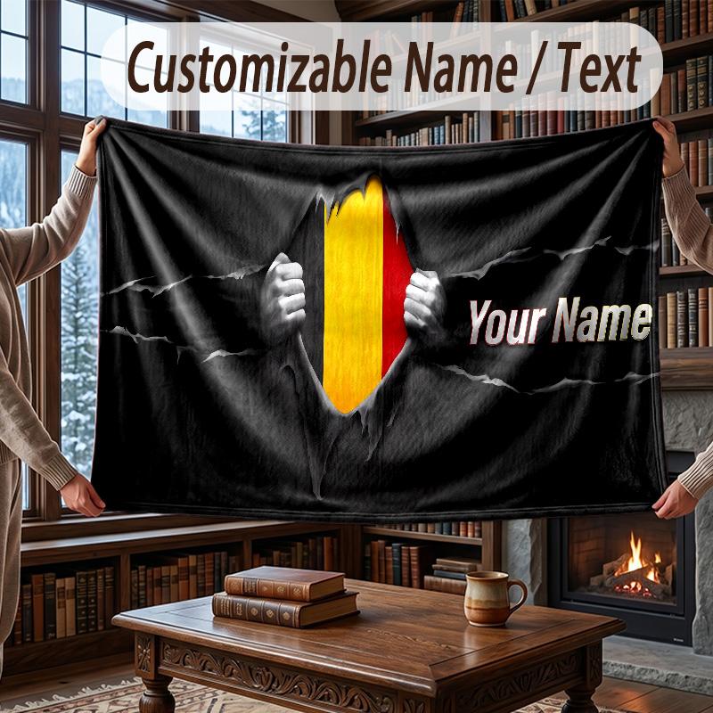 Custom Name Flannel Throw Blanket Germany national football team Pattern Warm Home Decoration