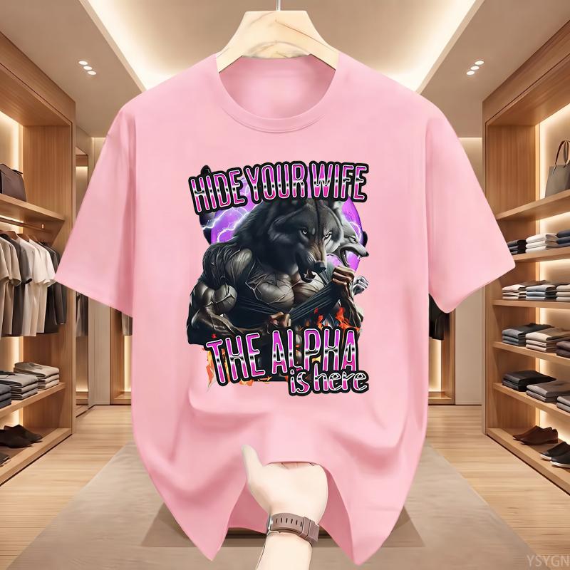 Hide Your Wife Alpha Is Here Funny Werewolf Expression Pack TShirt Unisex Fashion Hip Hop Short Sleeve TShirt Casual TShirt
