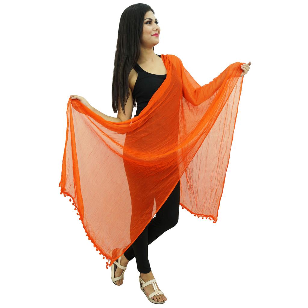 Женские индийские шарфы из смеси шифона Chunni с длинными помпонами и бахромой Dupatta Женская мода