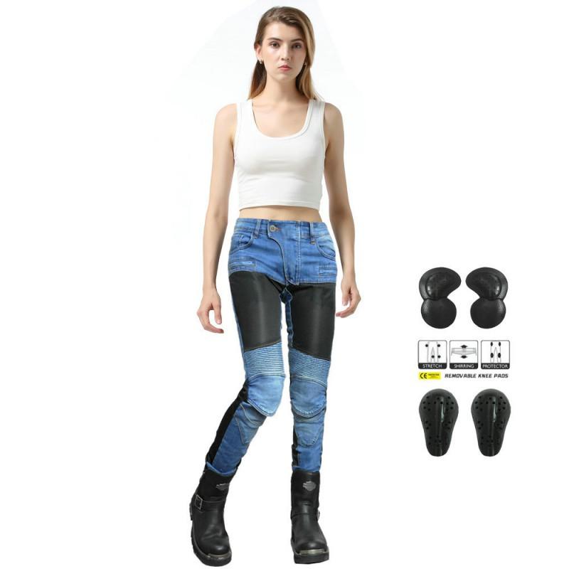 Womens Motorcycle Riding Pants With Integrated Protective Padding Breathable Denim-Style Biker Trousers Street Touring