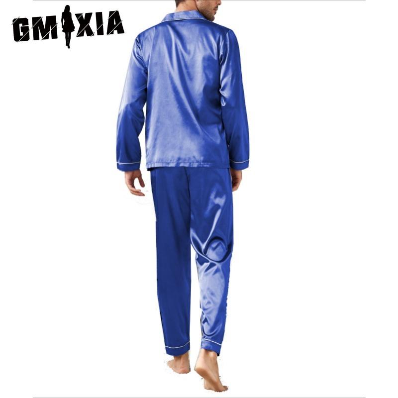 GMXIA Роскошный домашний костюм мужской с длинным рукавом и длинными брюками, атласный пижамный комплект из двух предметов