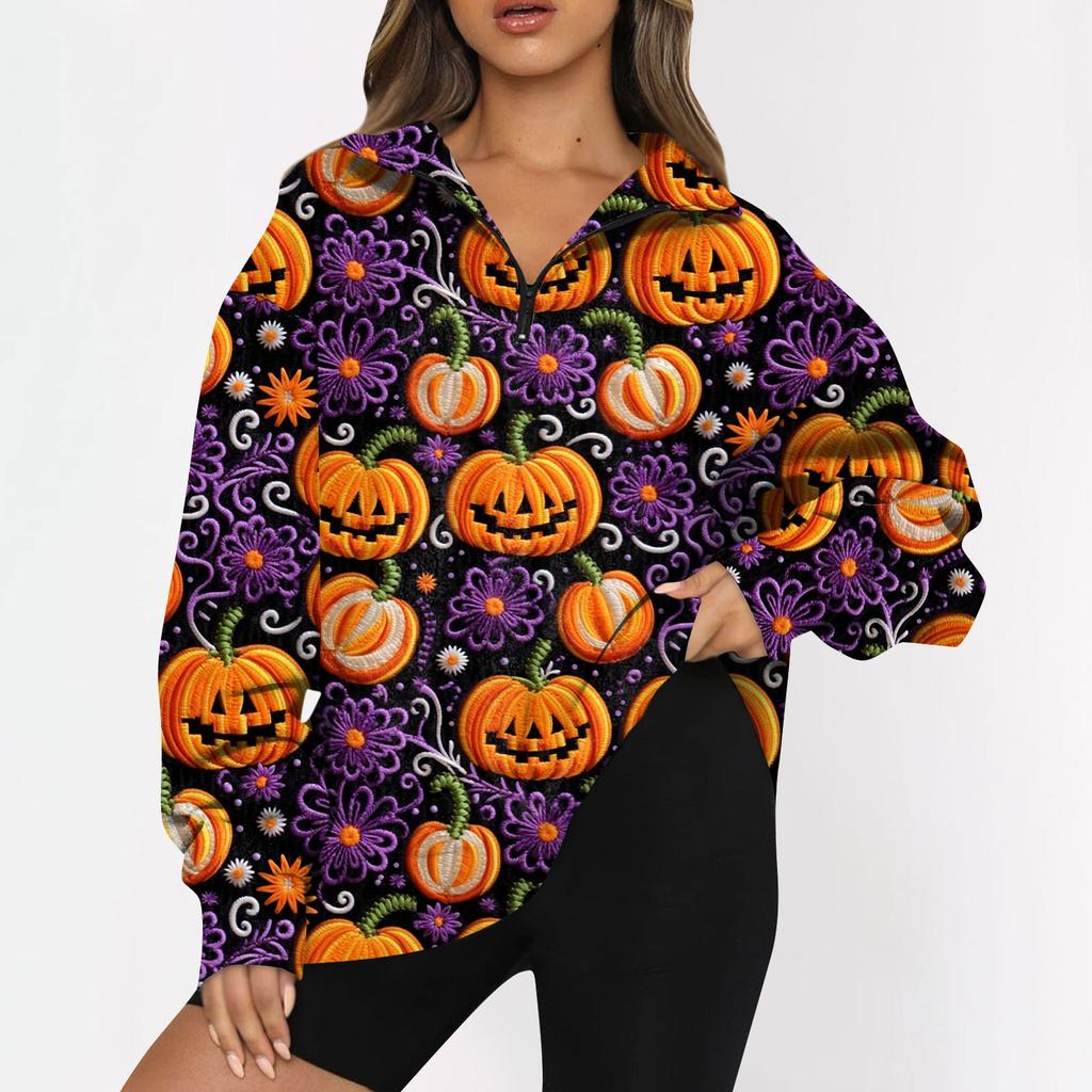 Женский свитер с застежкой-молнией 1/4, свитшот с длинным рукавом, с принтом и заниженной линией плеч, модная толстовка с капюшоном