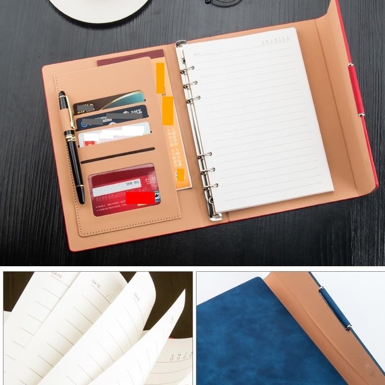 Tri-fold Loose-leaf Notebook A5 Creative Stationery Notebook Detachable Business Notepad Leather(Gray Black Blue)