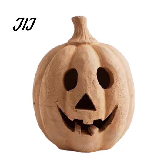 Outdoor Porch Autumn Decor Halloween Pumpkin Candle Holder, Resin Lantern Tealight Holder with Fall Home Carved Face for Farmhouse Table Mantle