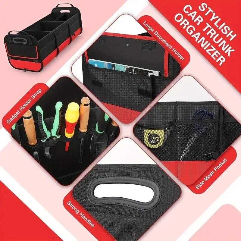 Универсальный большой органайзер для багажника автомобиля, складная многосекционная сумка для хранения в багажнике с 2 выдвижными ремнями