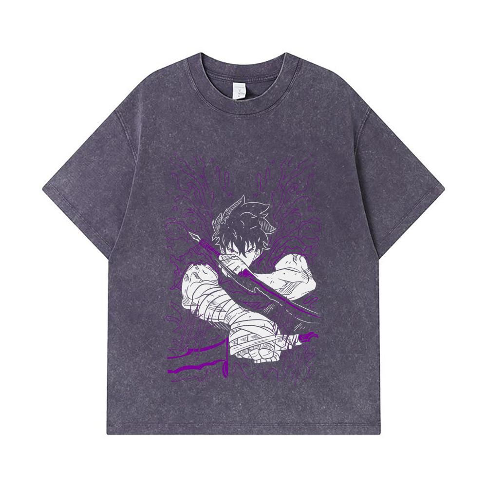 275 GSM Washed T-shirts 100% Cotton Solo Leveling V7 Print Unisex Heavy Cotton T Shirt