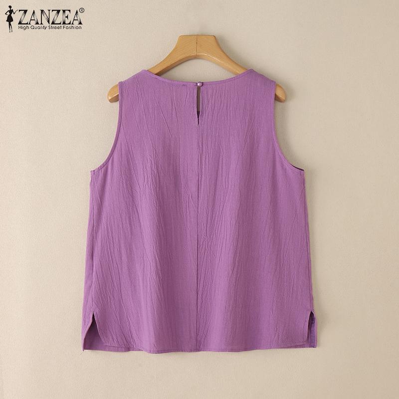ZANZEA Womens Summer Casual Round Neck Sleeveless Tank Tops
