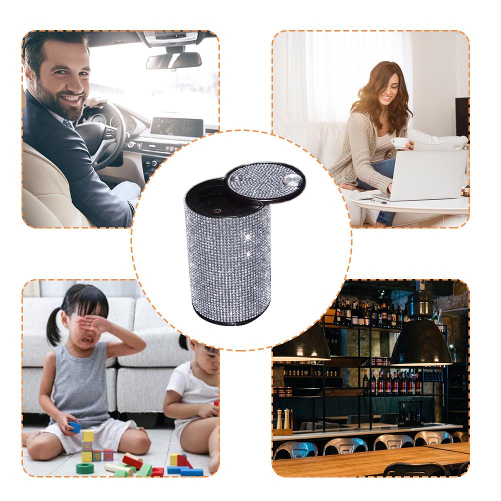 Crystal  Aluminum Smokeless Car Ashtray with Fireproof Stainless Lid for Car Women Home Office