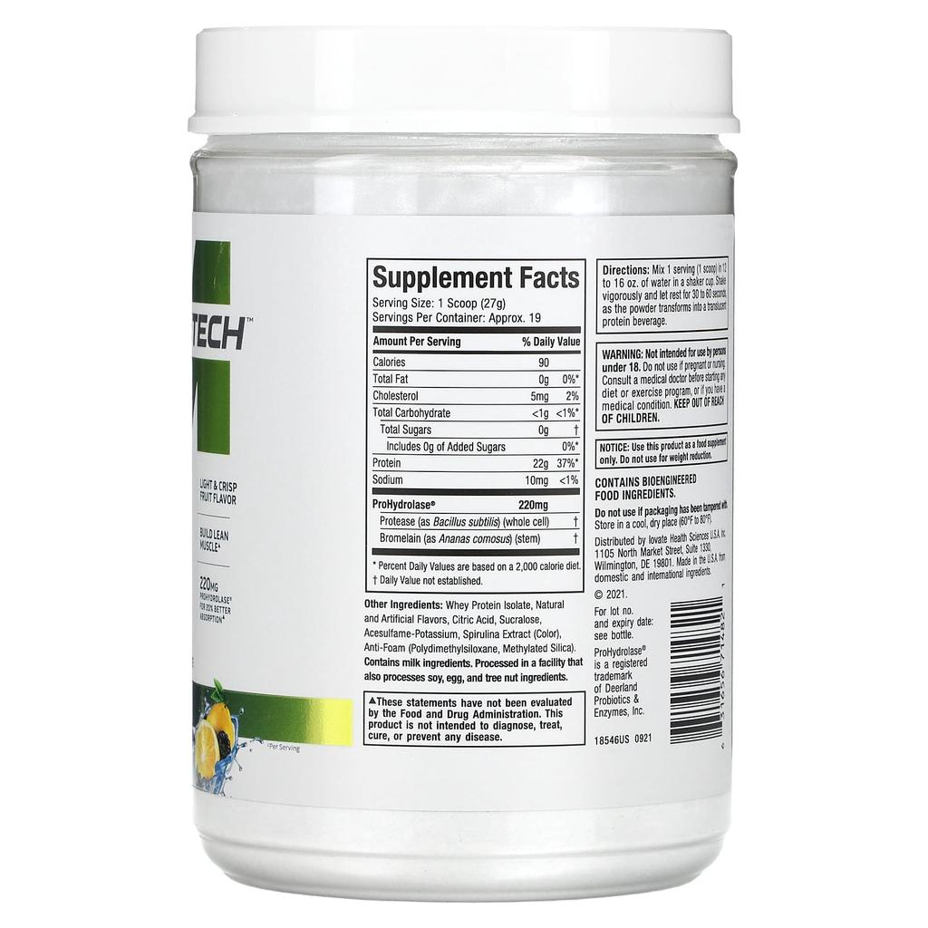 MuscleTech, ISO Whey Clear, Ultrapure Protein Isolate, Lemon Berry Blizzard, 1.11 lbs (503 g)