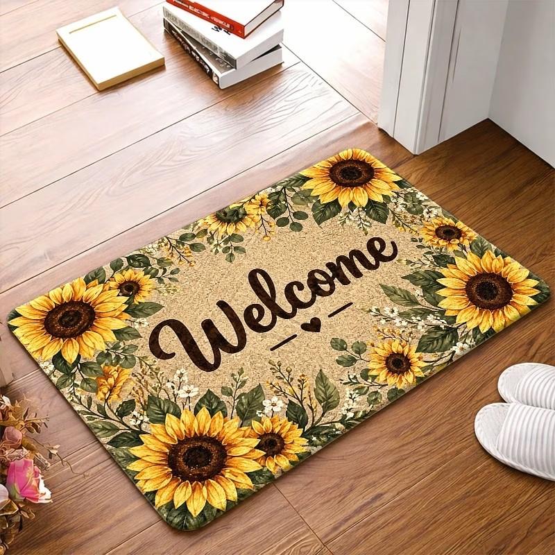 Countryside Sunflowers Pattern Door Mat Elegant Welcome Doormats Non-Slip Washable Entrance Rugs Floor Carpets Bedroom Foot Pad