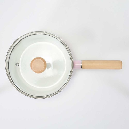 Bestco NQ-0112 Karino Enamel Saucepan, 18cm, Pink, with Glass Lid, Induction Cooking Compatible, All Heat Sources
