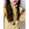 Spring Bright Yellow Semi-turtleneck Knitted Bottoming Shirt Women's Slim Temperament Inner Top Lace Soft Waxy Sweater