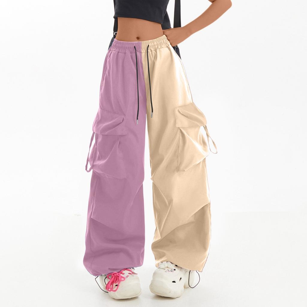 Женские брюки парашюты широкие штанины свободные повседневные двухцветные рабочие