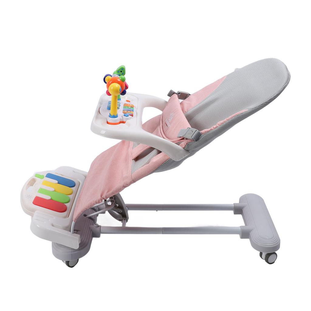 Детское кресло-качалка Детское кресло-качалка Колыбель с игрушечной дугой Вращающиеся колеса Поднос для кормления Педальное пианино