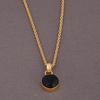Black Onyx Round Gemstone Yellow Gold Necklace, Handmade Jewelry, Women Necklace, Valentine Jewelry, 925 Silver Necklace