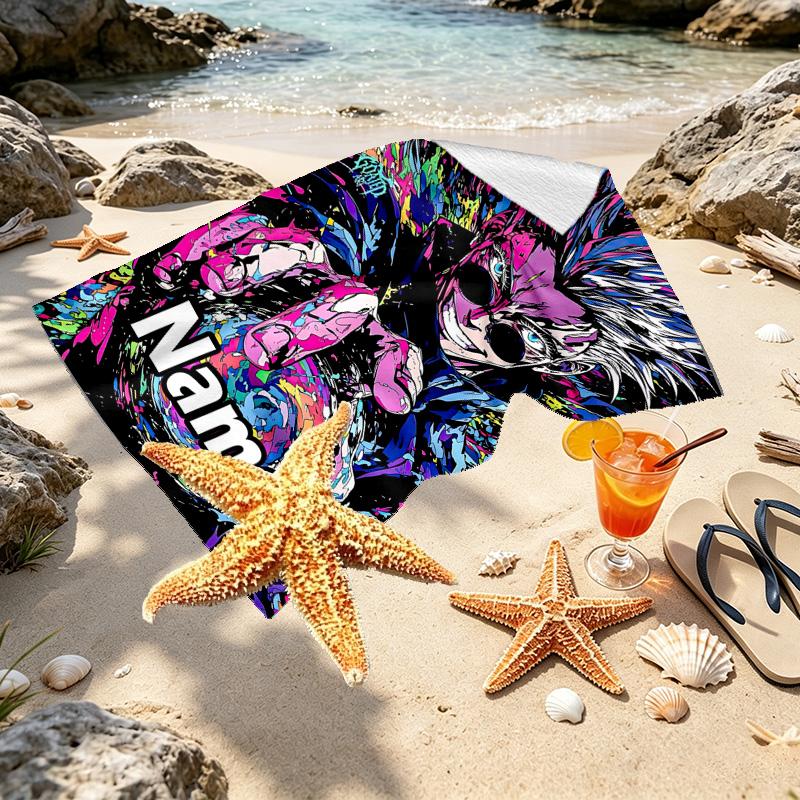 Custom Name Personalized Jujutsu Kaisen Print Beach Towel, for Trip Camping Beach Party Home Decor, Birthday Gift for Family & Friends