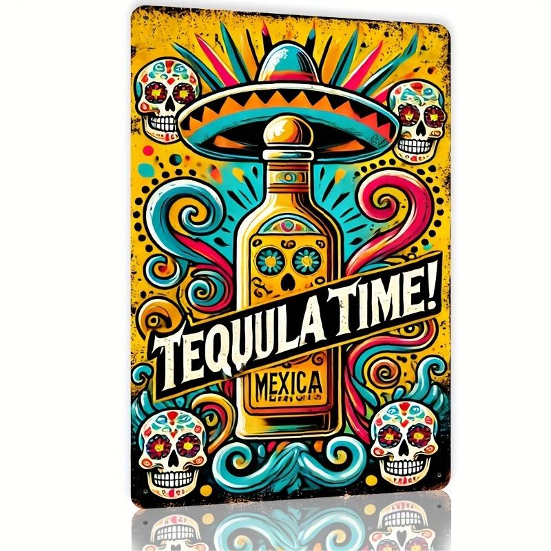 Mexican Tequila Time Retro Wall Art Sign Vibrant Day of the Dead Design Durable Metal Decor for Home Kitchen Dining Room