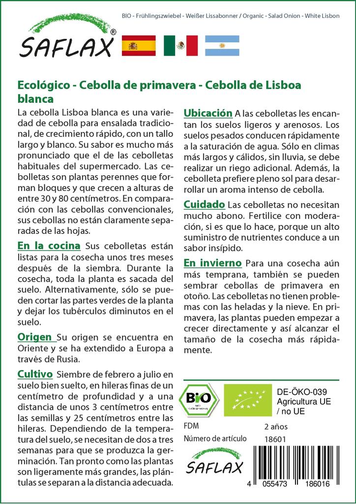 SAFLAX Garden in the Bag - Органический - Салатный лук - Белый Лиссабон - 150 семян - С субстратом в подходящем стоячем пакете - Allium cepa