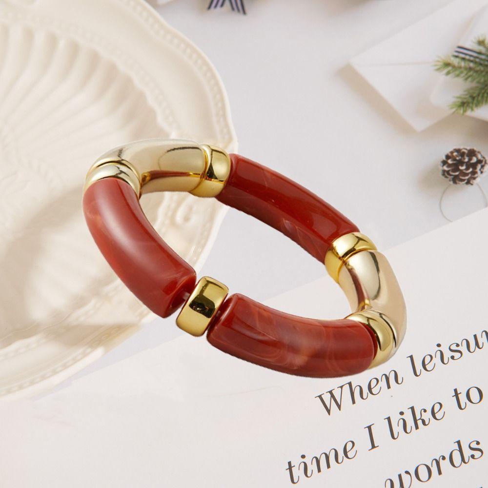 Acrylic Leopard Bracelets Beaded Curved Tube Bangle Fashion Bohemia Style Bracelets Gifts