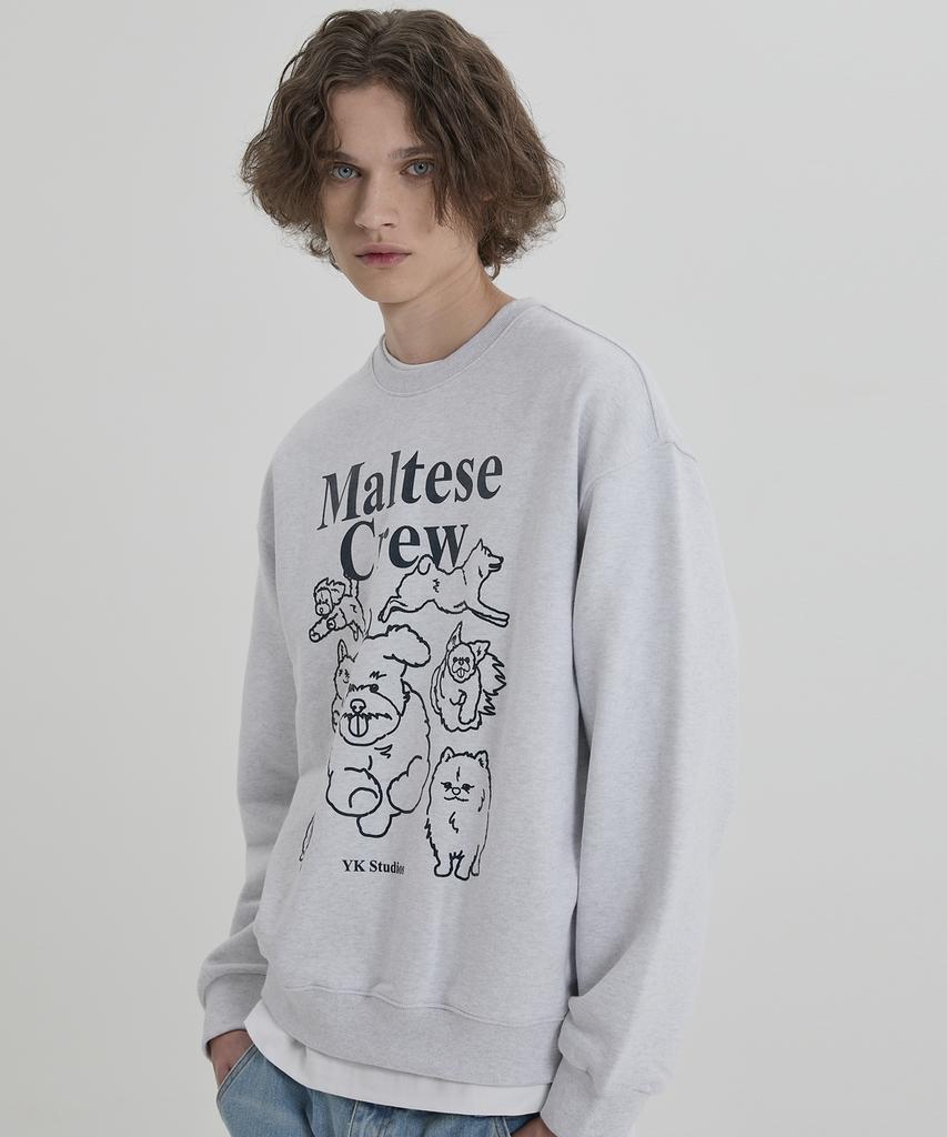 WAIKEI Maltese Crew Line Graphic Sweatshirt Melange White