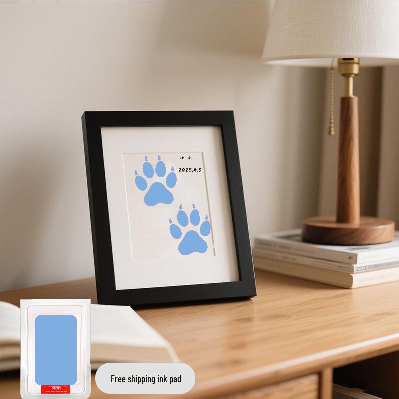 Pet Paw Print Memorial Frame with Wash-Free Ink Pad for Cats and Dogs