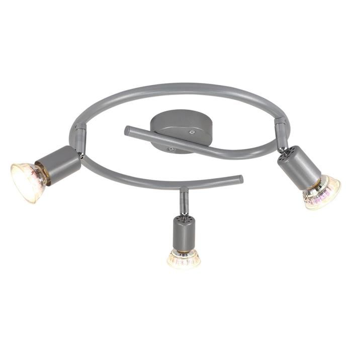 Plafonnier 3 Spots Orientables NETTLIFE - GU10 9W, Métal Gris, ampoule non fournie, pour Salon, Chambre, Cuisine, Couloir, Bureau