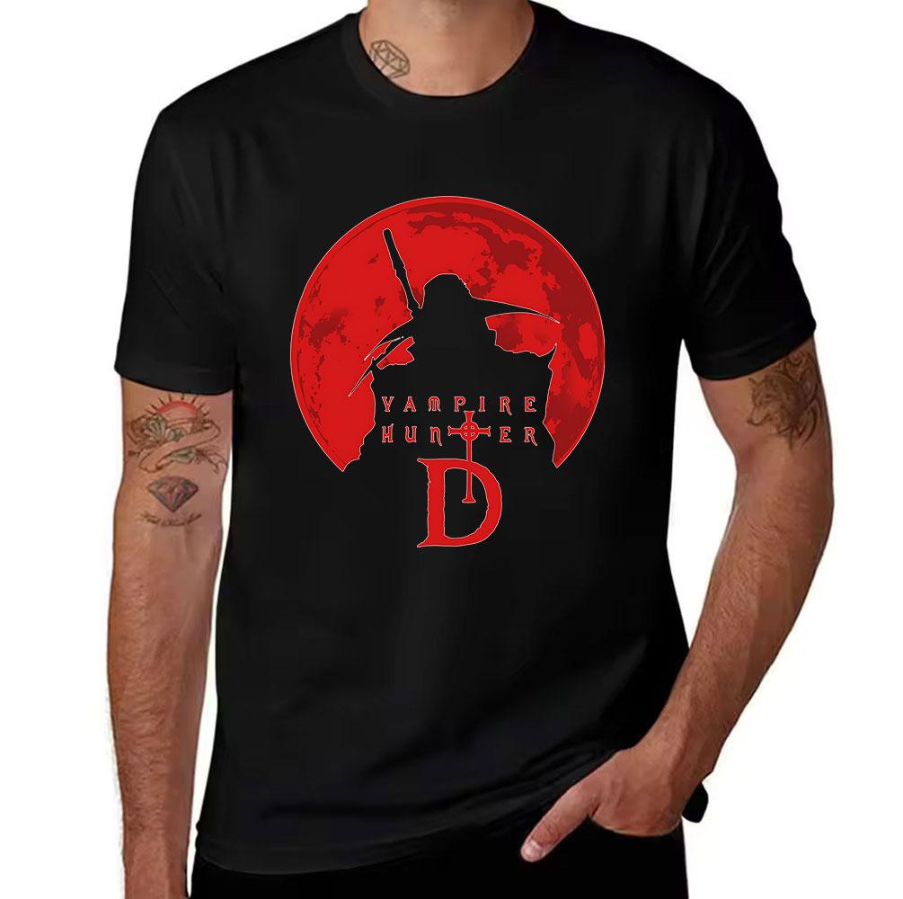 Unisexs Pure Cotton Tshirt Vampire Hunter D Silhouette Print Retro Gothic Style Casual Tee For Horror Anime Fans