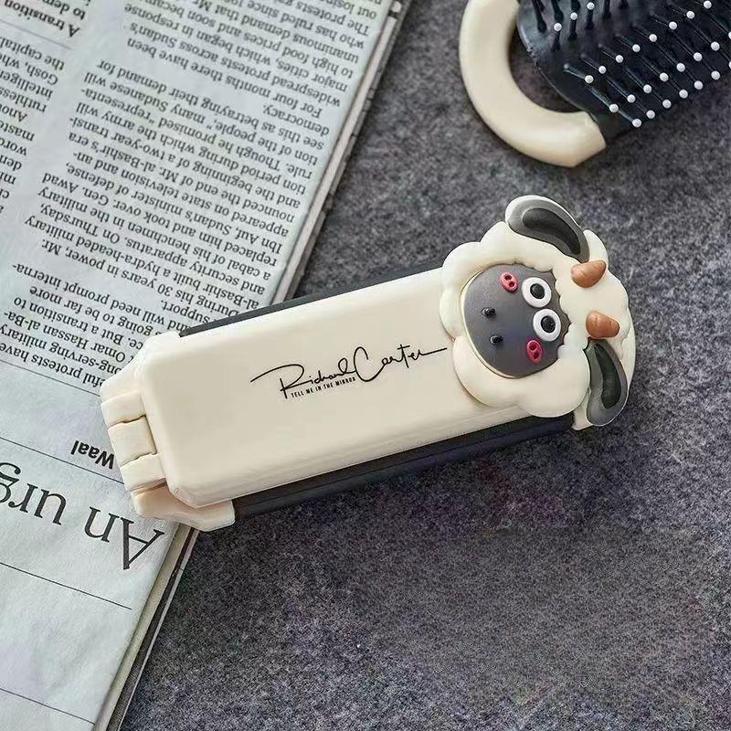 Small Comb Milky White Lamb Portable Mini Folding Airbag Comb for Women's Bangs Special Fold Stacked Mirrors