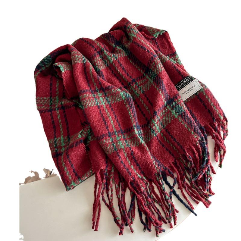 New Atmosphere Scarf Women's Winter Warm Soft Imitation Cashmere Plaid Shawl College Style Scarf